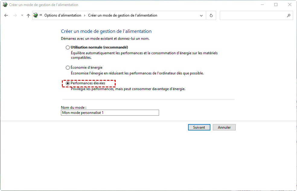 creer un mode de gestion de l'alimentation creer un mode de gestion de l'alimentation