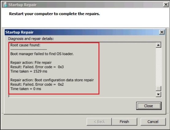 Start Repair Boot Manager Failed to Find OS Loader