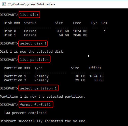 Diskpart Format FAT32