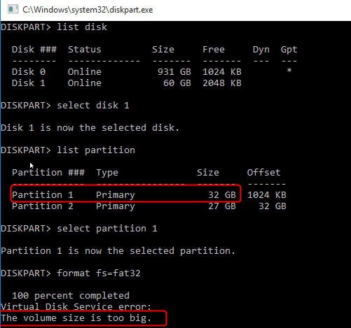 Diskpart Format Fat32 Via Command Line In Windows 10 8 7