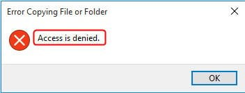 non è possibile copiare file utilizzando windows negato