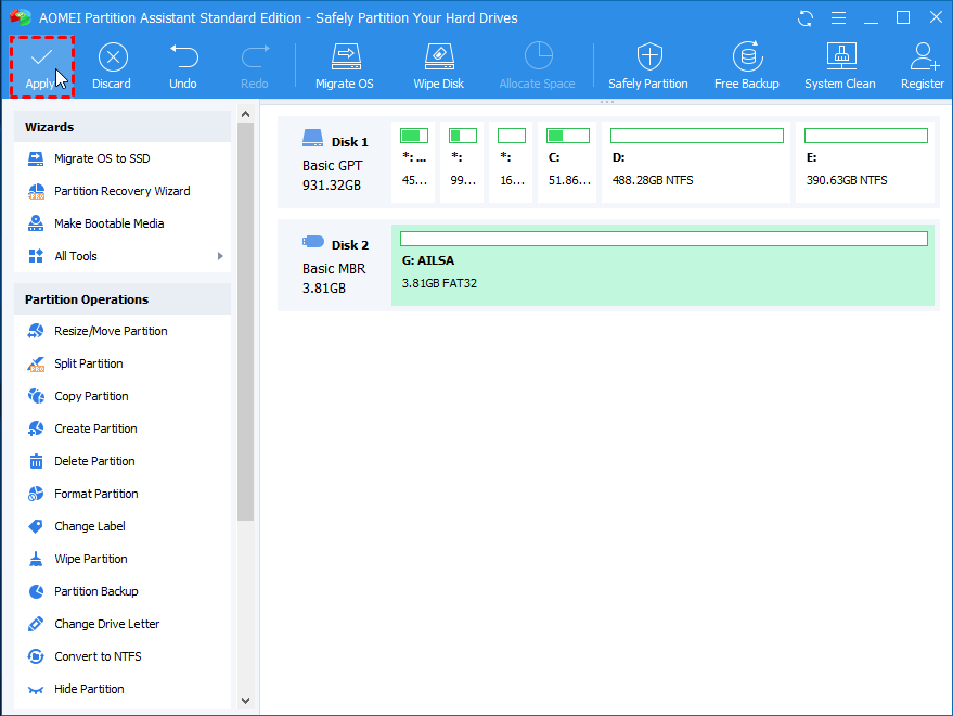 Resize Partition Apply