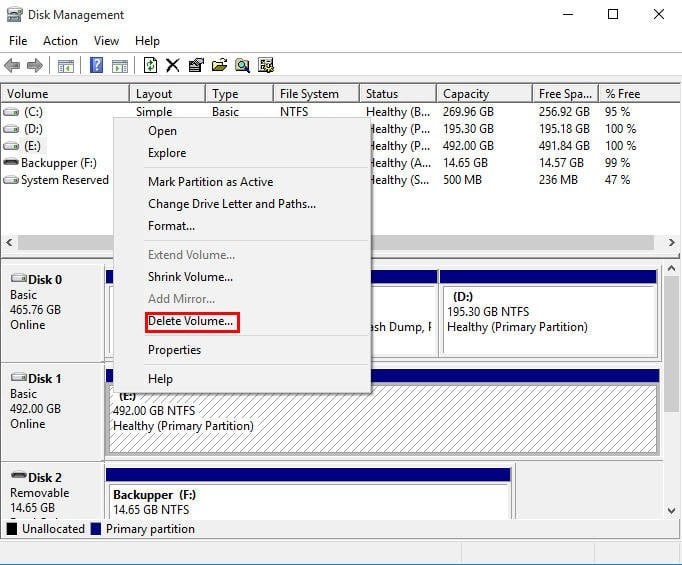 Delete NTFS Partition Disk Management
