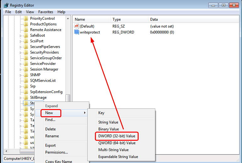 Remove write protection Registry
