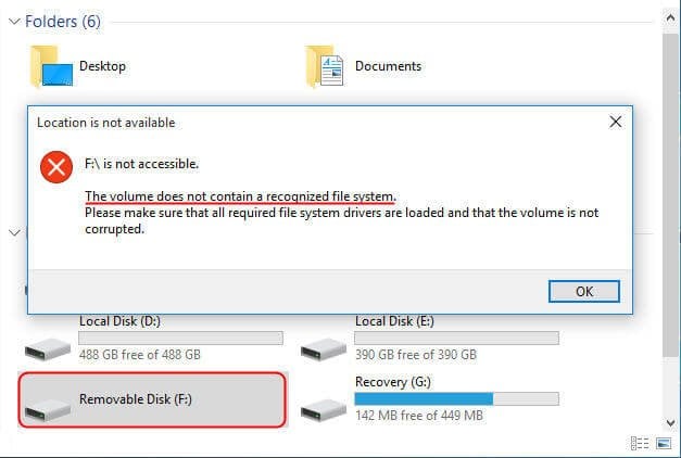 Volume does not contain a recognized file system