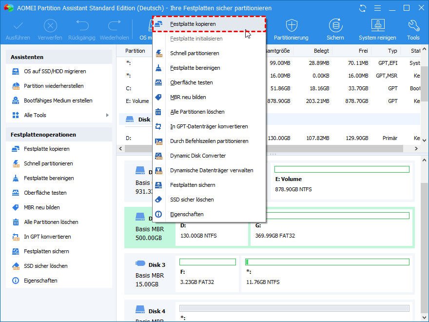 Wie kann man Festplatte auf SSD in Windows 7/8/10 klonen?