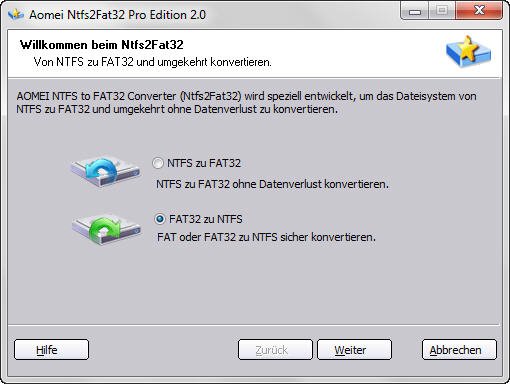 FAT32 zu NTFS