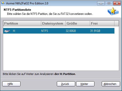 NTFS-Partitionsliste