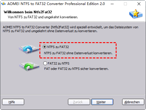 zwischen NTFS und FAT32 konvertieren