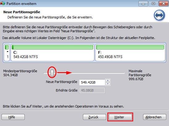 Resize partition size