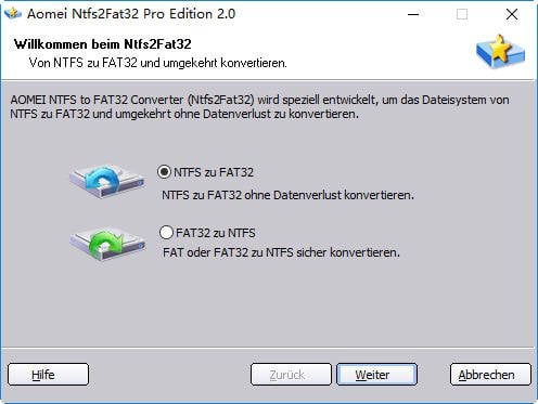 Partition zwischen NTFS und FAT32 konvertieren
