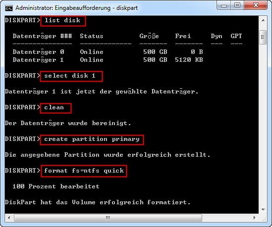 RAW in NTFS mit CMD umwandeln