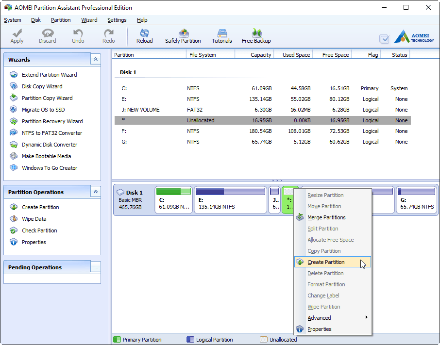 Create Partition with Unallocated Space