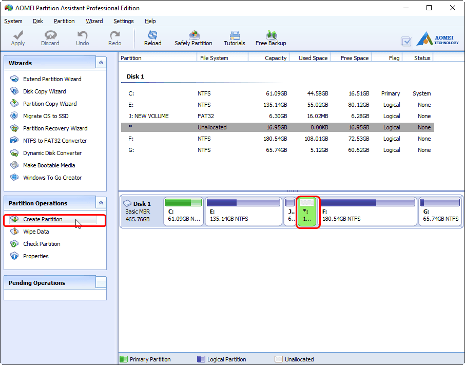 Create Partition with Unallocated Space