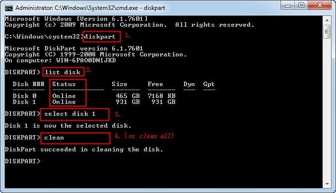 Clean Disk with DiskPart Command