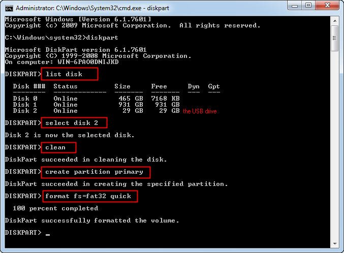 how to format usb drive with diskpart