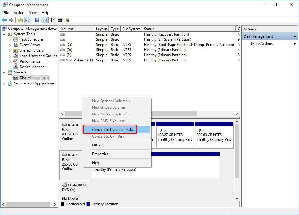 Disk Management Convert to Dynamic Disk