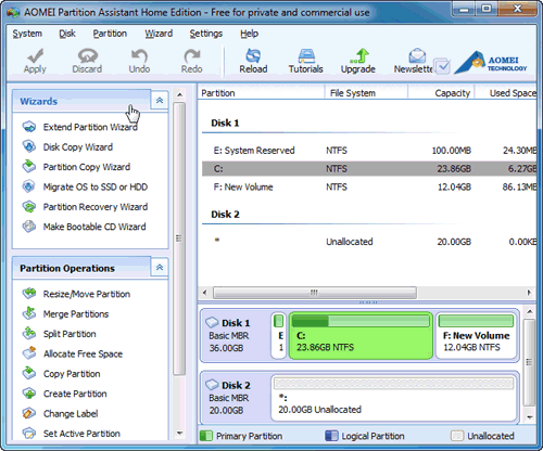 Main Interface of AOMEI Partition Assistant