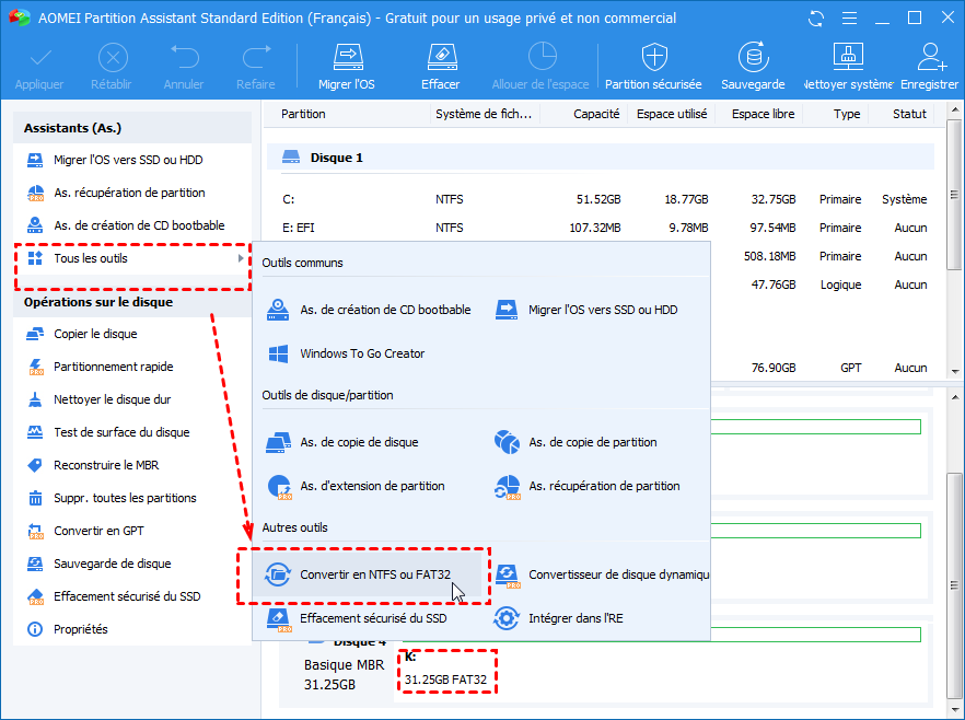 Comment convertir la clé USB en FAT32 ou NTFS sous Windows 10/8/7?