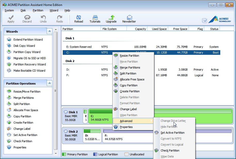 Aomei Partition Assistant Home Edition screenshot