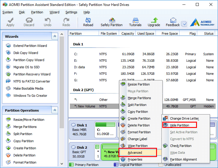 Hide Unhide Partition Software AOMEI Partition Assistant