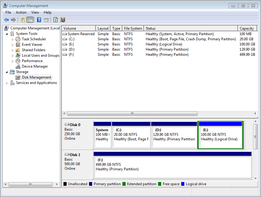windows 7 disk manager