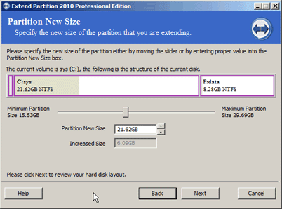 Resize partition size