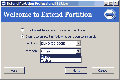 Select a partition to extend