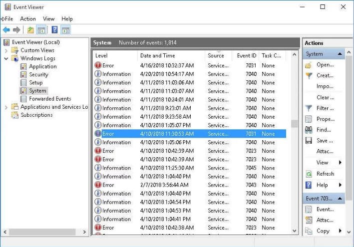 See the System Event Log for more Information