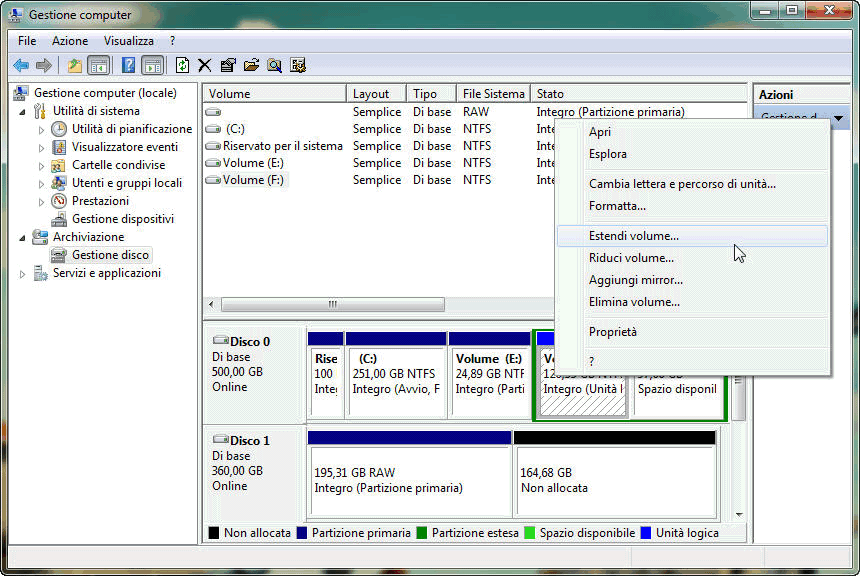Ridimensionare Volume