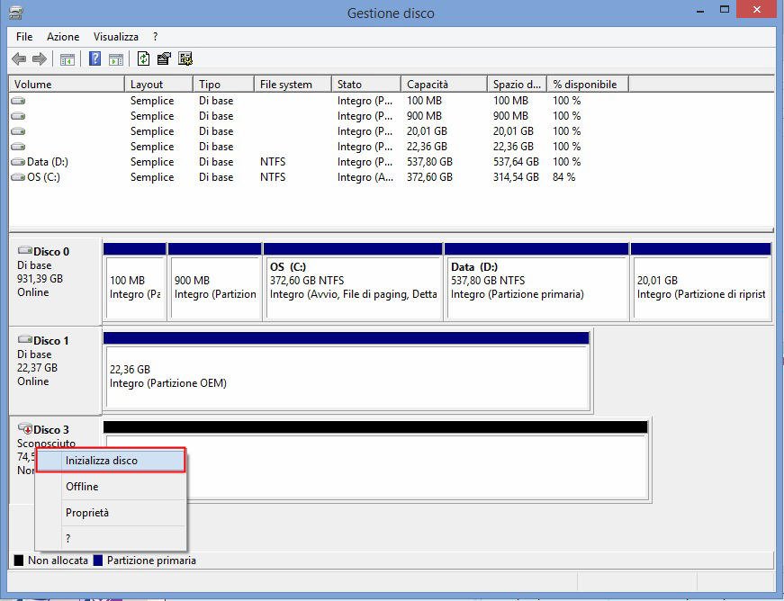 Disk Unknown No Initialized Unallocated