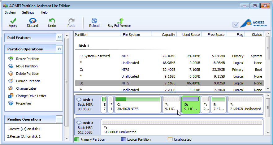 Main interface of Partition Assistant Lite Edition