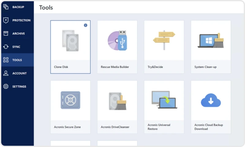 Acronis True Image interface