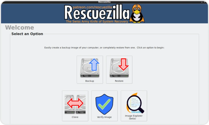 Rescuezilla interface