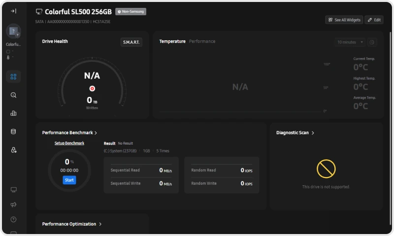 Samsung Magician interface