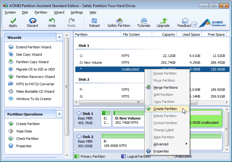 create partition with unallocated space