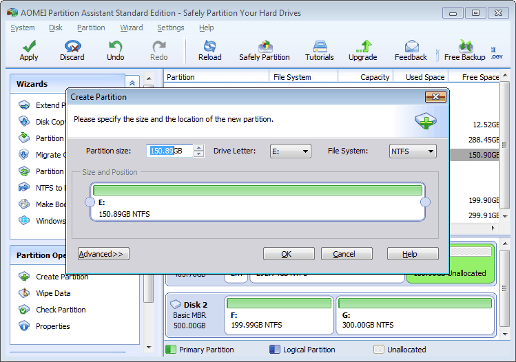 specify new partition