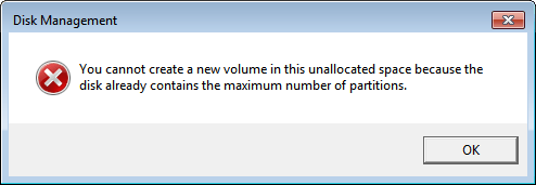 Create partition Windows 7 error 1