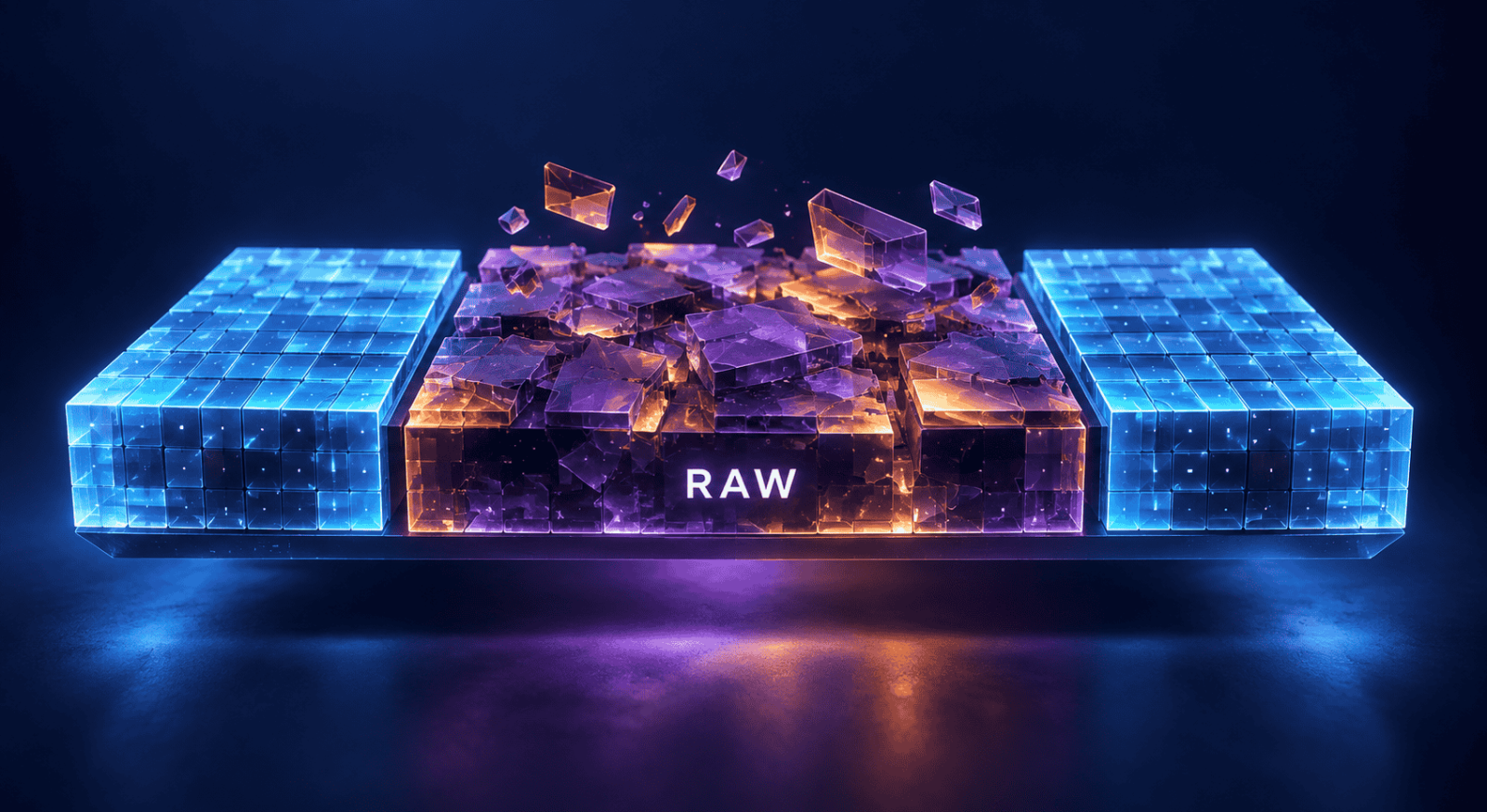 Abstrakte Darstellung einer RAW-Partition zwischen zwei geordneten Speicherbereichen