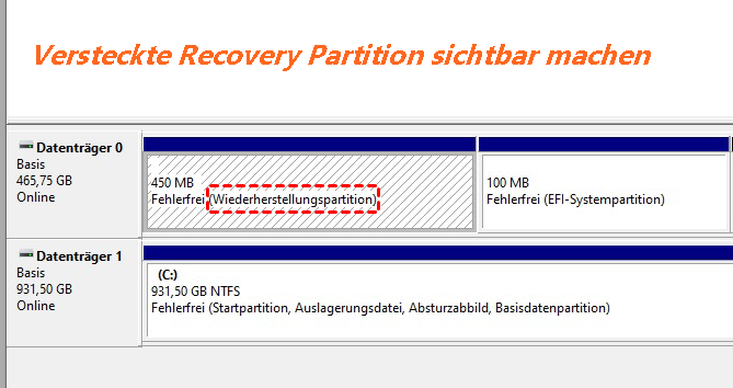 Recovery Partition anzeigen 