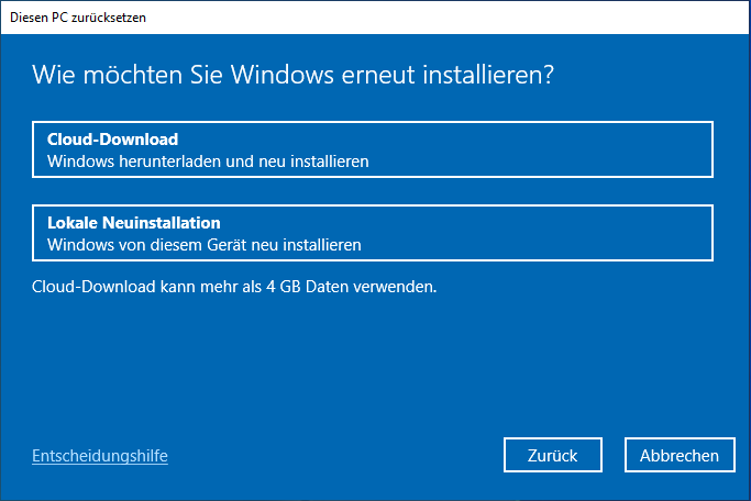 Wie möchten Sie Windows erneut installieren