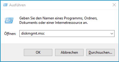 Windows 10 Datenträgerverwaltung öffnen durch Ausführen