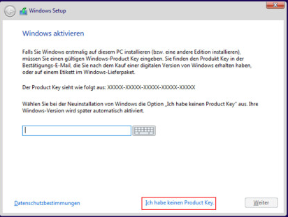 Windows-Produktschlüssel eingeben