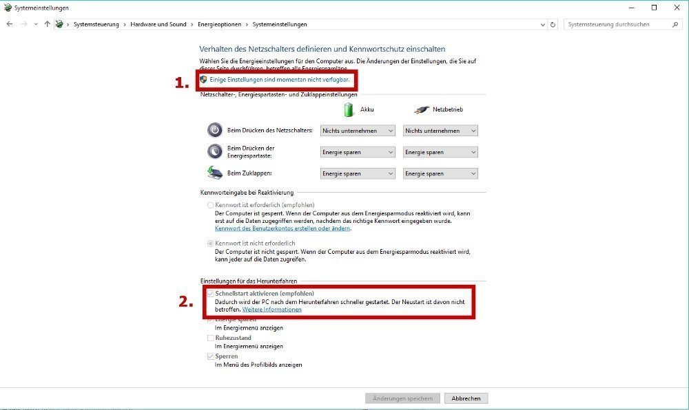 Windows 10 Schnellstart deaktivieren