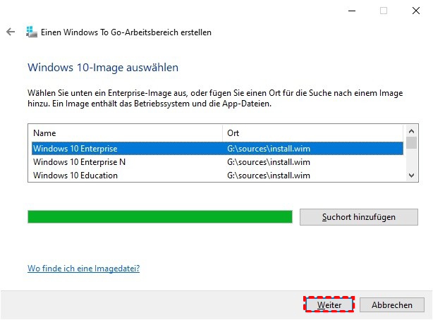 Windows 10-Image auswählen