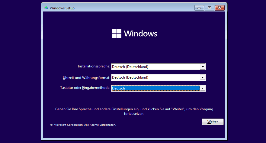 Installationsoberfläche von Windows 11