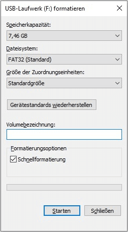 exFAT auf FAT32 oder NTFS formatieren über den Windows Explorer