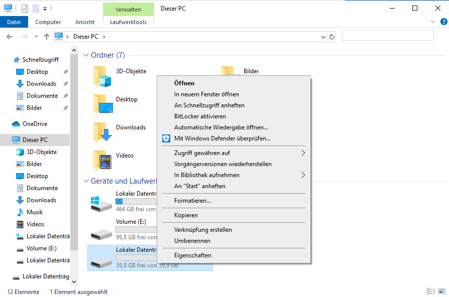 Festplatte über den Datei-Explorer formatieren