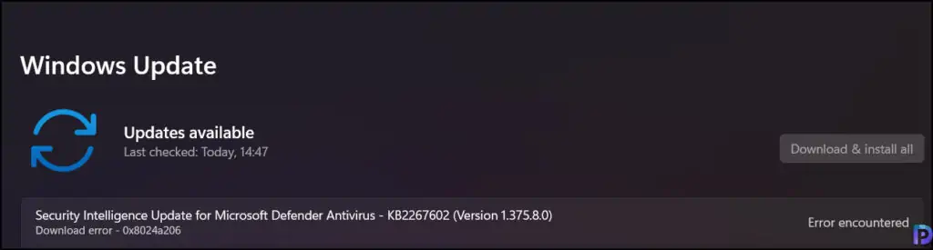 Ошибка обновления Windows 11 - 0x8024a206.