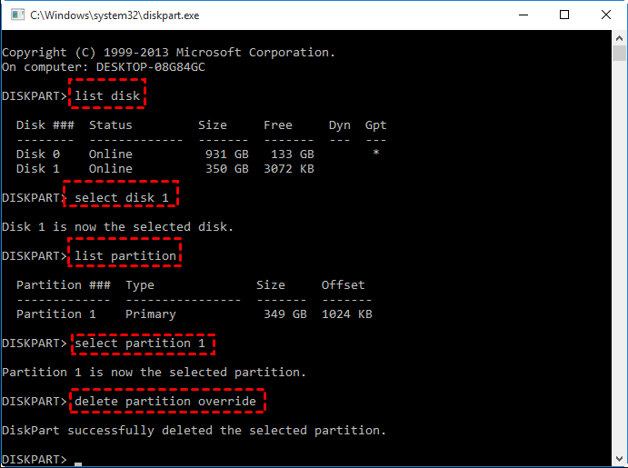 Delete DELL OEM partition diskpart